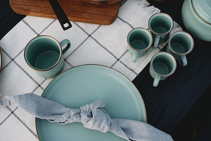 Barebones 5-Ounce Enamel Espresso Cup Set of 2 - Small Coffee Mug and Tea Cup - Stainless Steel Rim Camping Mug for Indoor and Outdoor Use (Mint)