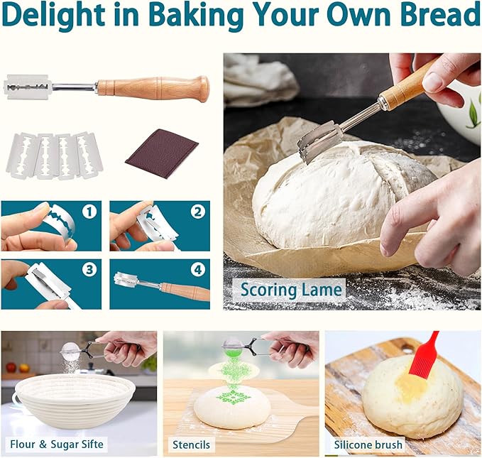 Aliggbent 28Pcs Sourdough Bread Baking Supplies, 10'' Round & 10'' Oval Banneton Bread Proofing Baskets with Liners, Starter Bread Making Tools Kit Proofing Bowls for Sourdough Rising and Baking