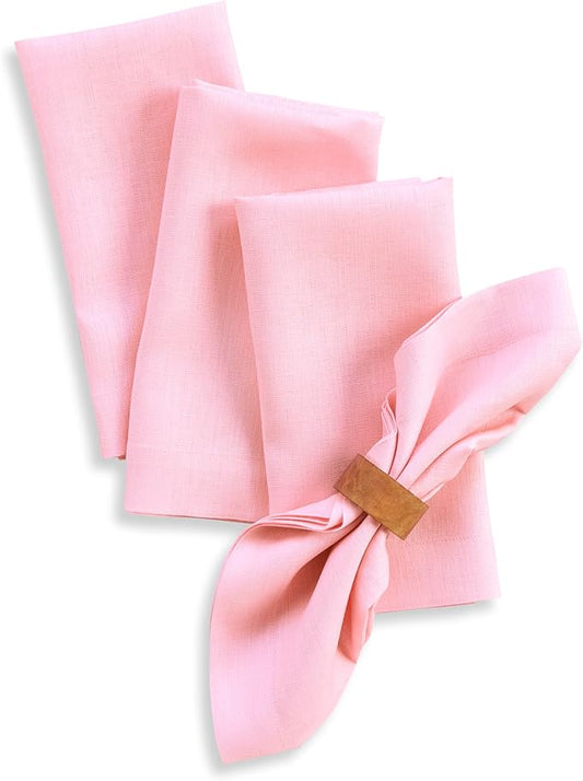Solino Home Linen Napkins Set of 4-100% Pure Linen Pink Lemonade Dinner Napkins Cloth 20 x 20 Inch - Fete, Handcrafted and Machine Washable