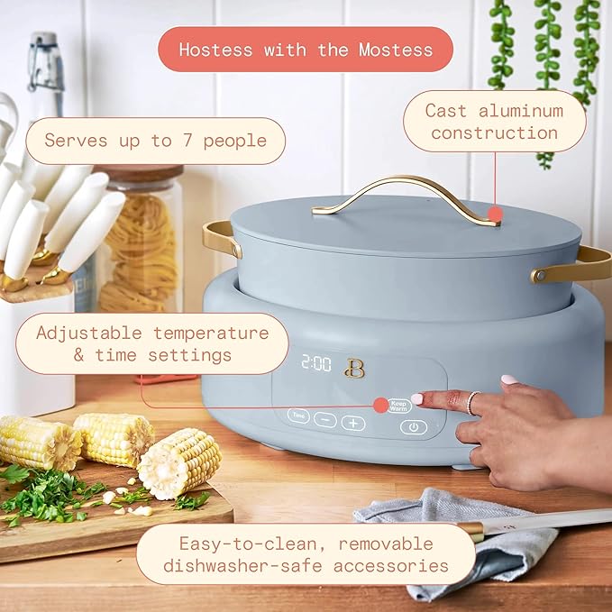 Beautiful 10-in-1, 6-Qt Electric Multi-Cooker | Programmable Touch Display | 7 Presets up to 400 °F | Sear Slow-Cook Steam Rice Warm | Oven-Safe Pot & Lid (Blue)
