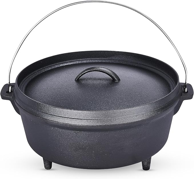 Bruntmor 5 Qt Camp Dutch Ovens Set - Black: Experience high-performance cooking with this versatile and durable 3-piece set, including a pot, lid, and 9" meat rack/trivet. - 13 x 13 inch