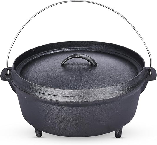 Bruntmor 5 Qt Camp Dutch Ovens Set - Black: Experience high-performance cooking with this versatile and durable 3-piece set, including a pot, lid, and 9" meat rack/trivet. - 13 x 13 inch