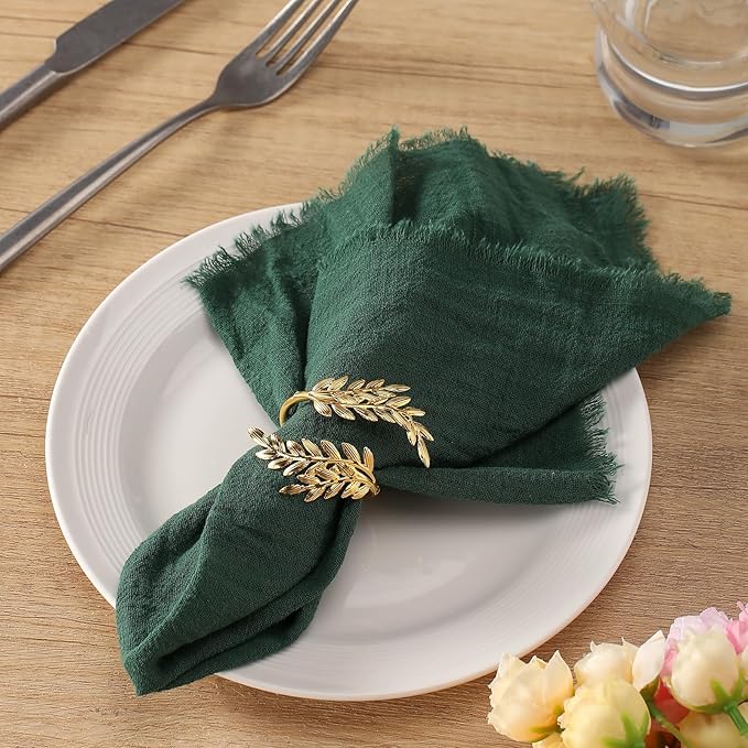 Handmade Cloth Napkins with Fringe, 100% Cotton Napkins, Delicate Handmade Linen Napkins for Dinners, Parties, Weddings and More, 17 x 17 Inch Set of 12 - DarkGreen