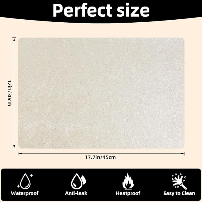 Vinyl Placemats Set of 6-12×17.7 Inch Waterproof & Heattable Placemats, Fall Faux Leather Wipeable Outdoor Table Mat for Dining, Kitchen, Indoor Outdoor Use (Gold/Silver, Brushed Metal