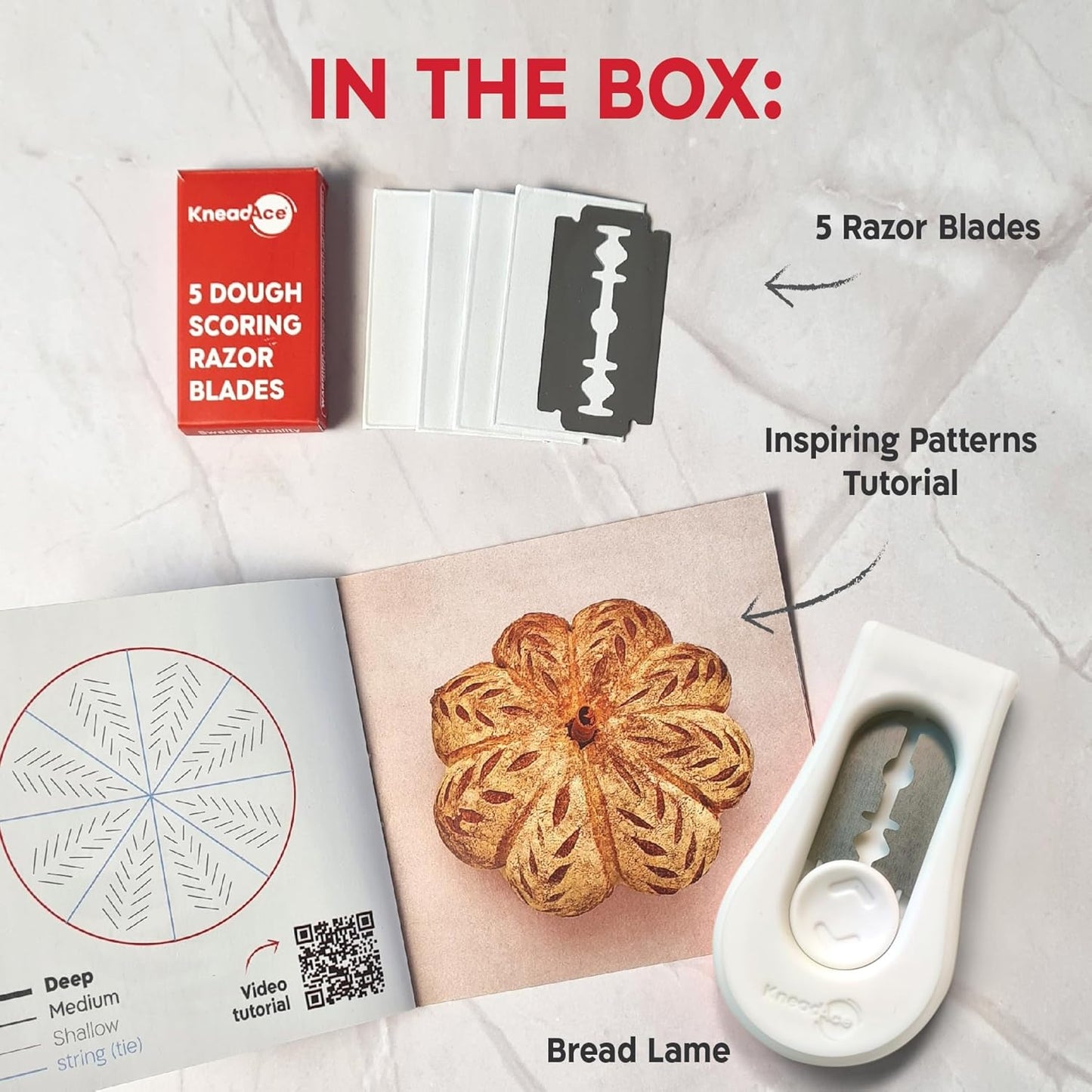 KneadAce Upgraded Magnetic Bread Lame, Professional Dough Scoring Tool with Extractable Blade, Sourdough Bread Tool for Baking, Includes Scoring Pattern Booklet & 5 Replaceable Razor Blades