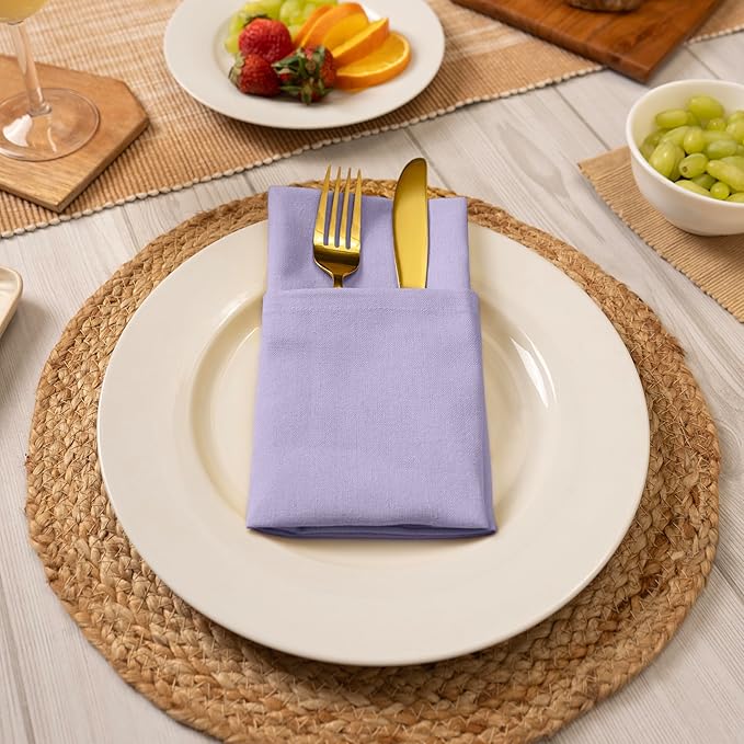 Blue Needles Solid Cloth Napkins Set of 6 Lavender 100% Cotton Dinner Napkins 18x18 inches - Soft, Reusable, Absorbent & Washable Fall Thanksgiving Linen, Ideal for Events, Parties & Everyday Use