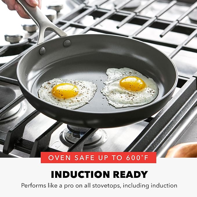 GreenPan x Bobby Flay 10” & 12” Ceramic Nonstick Frying Pan Set, PFAS-Free, Hard Anodized Cookware, Induction Compatible, Stainless Steel Handles, Oven & Broiler Safe to 600˚F, Dishwasher Safe, Black