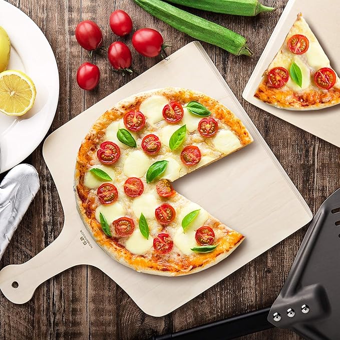 G.a HOMEFAVOR Pizza Peel, 12 x 16 Inch Wood Pizza Paddle for Baking Homemade Pizza, Wooden Pizza Spatula Oven Accessory, Large Cutting Board Set for Bread Fruit Vegetables (3-Pcs)