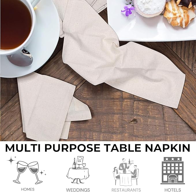 Flax Linen Cotton Cloth Napkins Set of 12-18x18 inch Dinner Napkins, Machine Washable, Soft & Durable for Home, Restaurants, Events - Natural Color