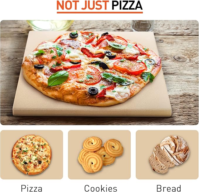 Pizza Stone for Oven and Grill, 12 Inch Square Baking Pan, Heavy Duty Small Cordierite Pizza Grilling Stone, Thermal Shock Resistant, Includes Durable Metal Scraper