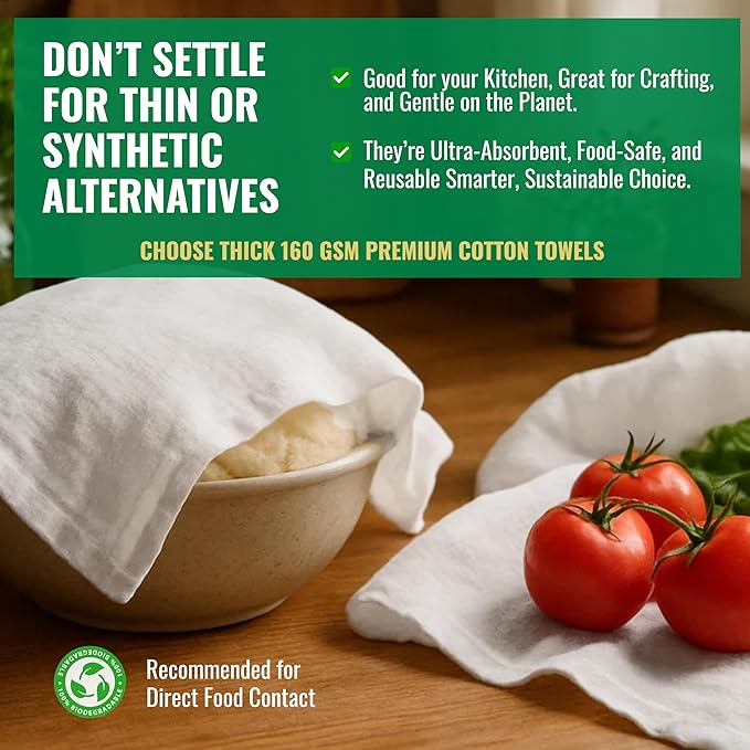 Flour Sack Towels | Tea Towel for Crafts| Kitchen Dish Cotton Blank Towel for Embroidery| Baking Bread Proofing Linen Cover| Thick Absorbent Quick Dry| 2 Pack 33"x38" Natural