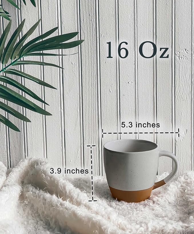 Mora Ceramic Large Latte Mug Set of 4, 16oz - Microwavable, Porcelain Coffee Cups With Big Handle - Modern, Boho, Unique Style For Any Kitchen. Microwave Safe Stoneware - Earl Grey