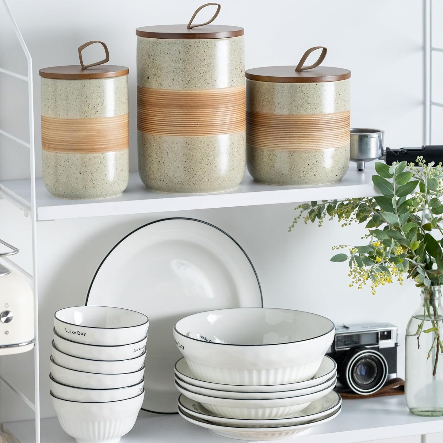 Small Ceramic Jar with Lid, Coffee Canister Coffee Container Kitchen Food Storage Jars for Spice Sugar Tea Bag, Stackable Decorative Jars for Countertop, 5 fl.oz