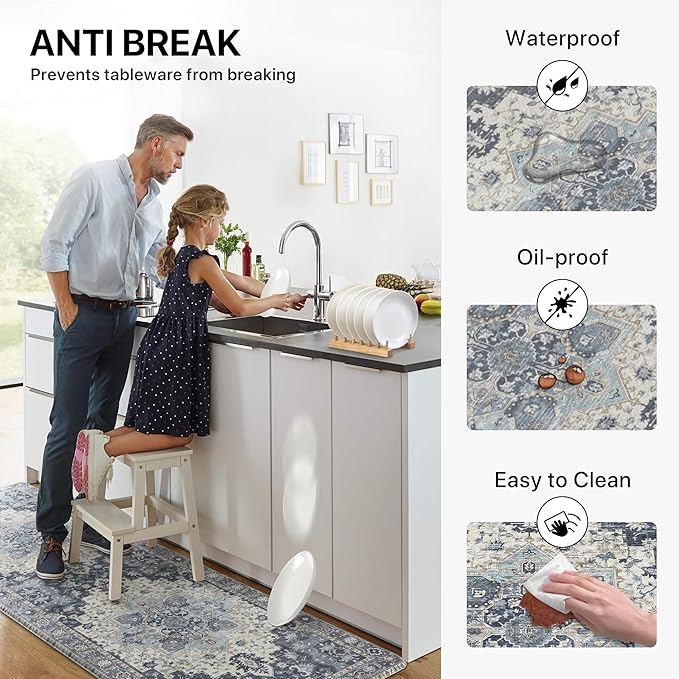 GENIMO Kitchen Mats for Floor, Washable Anti Fatigue Mat for Cushioned, 17.3"x59", Waterproof Kitchen Rugs, Non Slip Foam Comfort Standing Mat Rug for Home, Runner, Sink, Laundry, Center Blue