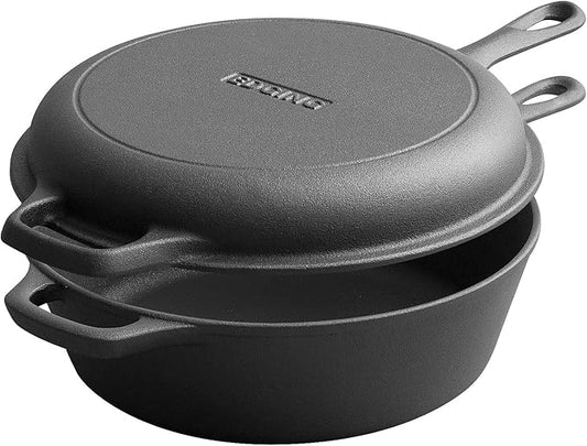 2-in-1 Pre-Seasoned Cast Iron Dutch Oven Pot with Skillet Lid Set, 10" Skillet 3QT Pot for Cooking, Baking, Frying and Camping