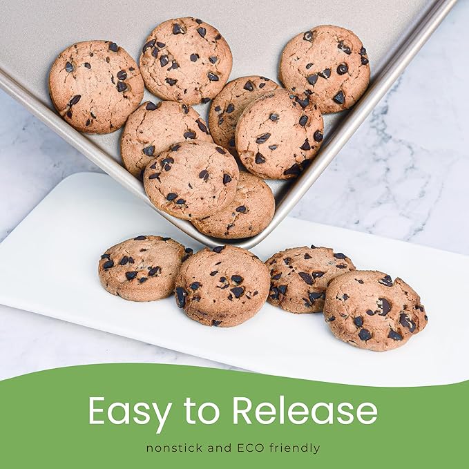 0.8mm 17-Inch Half Sheet Baking Pans,0.8mm Durable Non-Stick Carbon Steel Baking Sheet for Oven,Cookie Sheet Pan for Roasting Meat Bread Jelly Roll 17.52" x 11.73" x 0.91" (Champagne Gold)