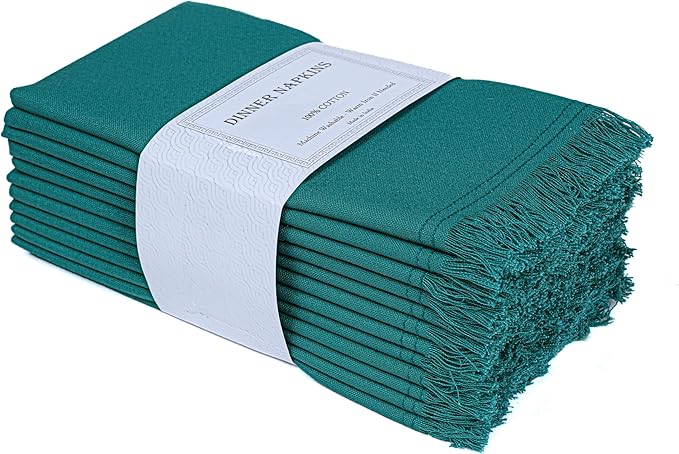 Bedding Craft Cotton Cloth Dinner Napkins Set of 12 – 18x18 Funfare Multicolor with Colored Edge Embroidery – Durable Washable Fabric Napkins for Weddings, Events, Restaurants & Home Dining