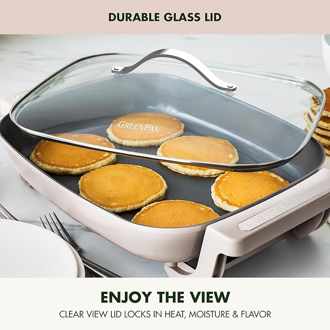 GreenPan Advanced 12” X 15” Electric Skillet with Lid, 7QT Capacity for Family Meals, Healthy Ceramic Nonstick PFAS-Free Coating, Fry, Sauté, Steam, Simmer, Sear, Stir Fry, Dishwasher Safe, Clay