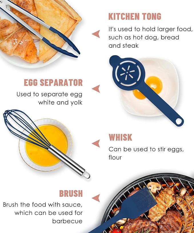 Kitchen Utensils Set-12 Pieces Silicone Cooking Utensils Set (Dishwasher Safe) 392°F Heat Resistant Spatula Set,Kitchen Utensil Set for Nonstick Cookware,Best Kitchen Tools with Holder