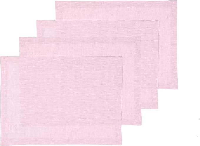 Solino Home Linen Placemats Set of 4 - Bubblegum Pink Placemats 14 x 19 Inch - 100% Pure Linen Table Mats - Athena