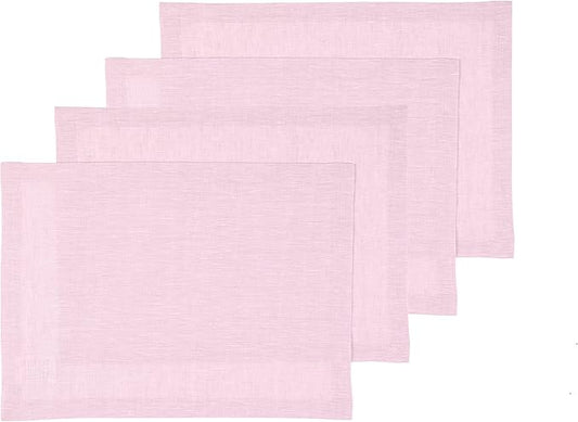 Solino Home Linen Placemats Set of 4 - Bubblegum Pink Placemats 14 x 19 Inch - 100% Pure Linen Table Mats - Athena