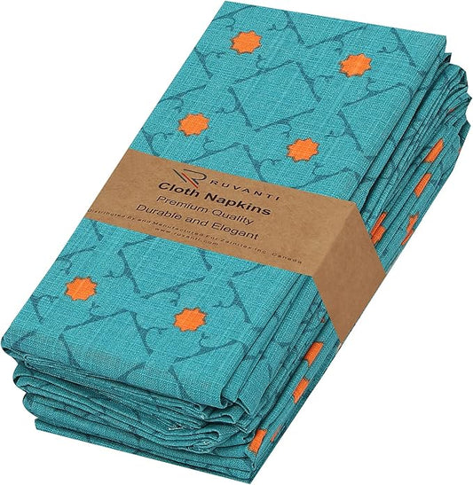 RUVANTI Cloth Napkins Set of 6 Cotton 100%, 18x18 Inches Napkins Cloth Washable, Soft, Absorbent. Cotton Napkins for Parties, Christmas, Thanksgiving, Weddings, Dinner Napkins Cloth - Combo