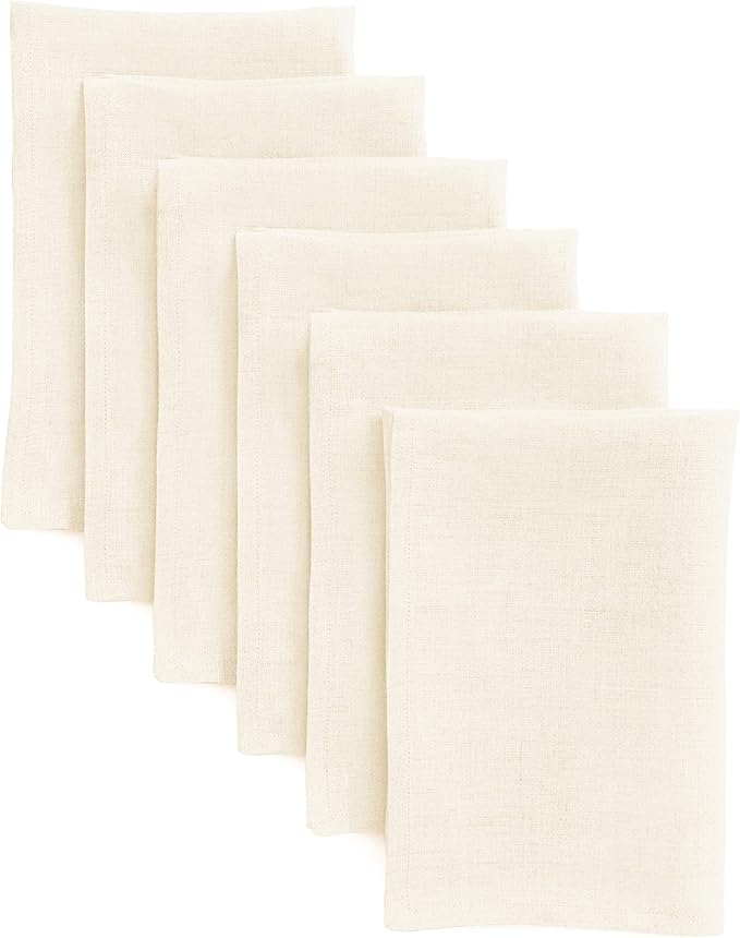 Solino Home Ivory Linen Napkins Set of 6-100% Pure Linen Cloth Washable Dinner Napkins 20 x 20 Inch for Fall, Autumn, Thanksgiving, Christmas, Holiday - Fete