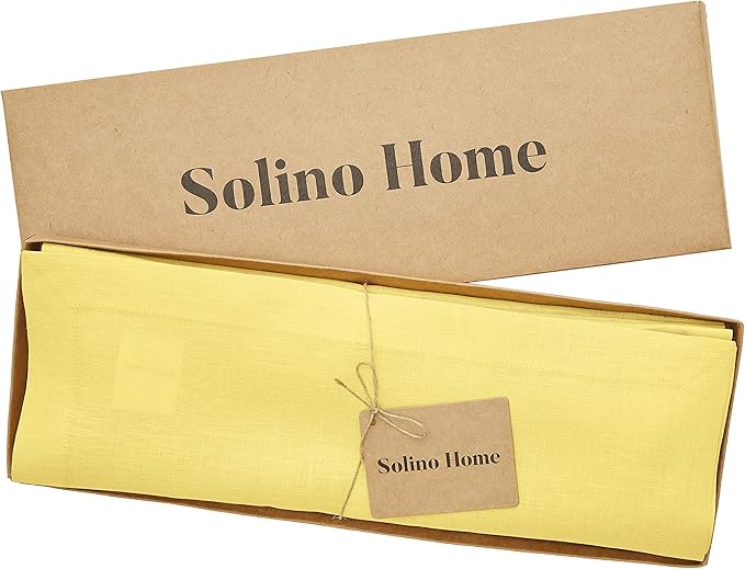 Solino Home Linen Placemats Set of 4 - Sunshine Yellow Placemats 14 x 19 Inch - 100% Pure Linen Table Place Mats - Fete