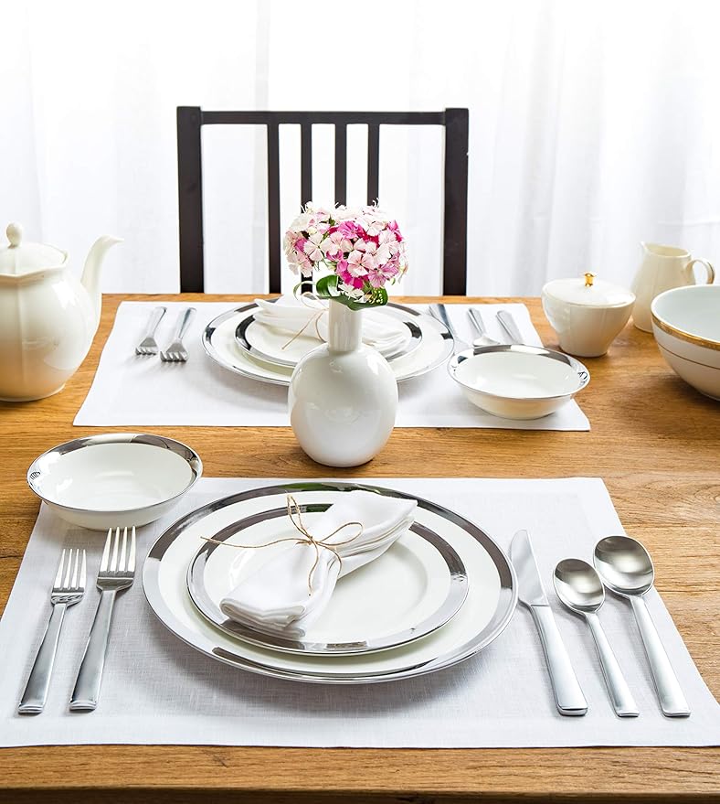 Solino Home Linen White Placemats Set of 4 - 100% Pure Linen Placemats 14 x 19 Inch for Fall, Autumn, Winter, Thanksgiving, Christmas, Holiday - Fete