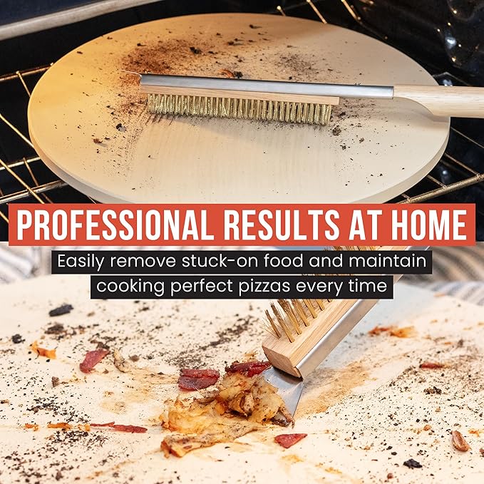 Chef Pomodoro Pizza Oven Brush with Scraper - Adjustable Handle (55cm to 87.7cm), Pizza Stone Brush, Pizza Oven Cleaning Brush, Outdoor Pizza Oven Accessories for Pizza Stones, BBQ Grill, and Ovens