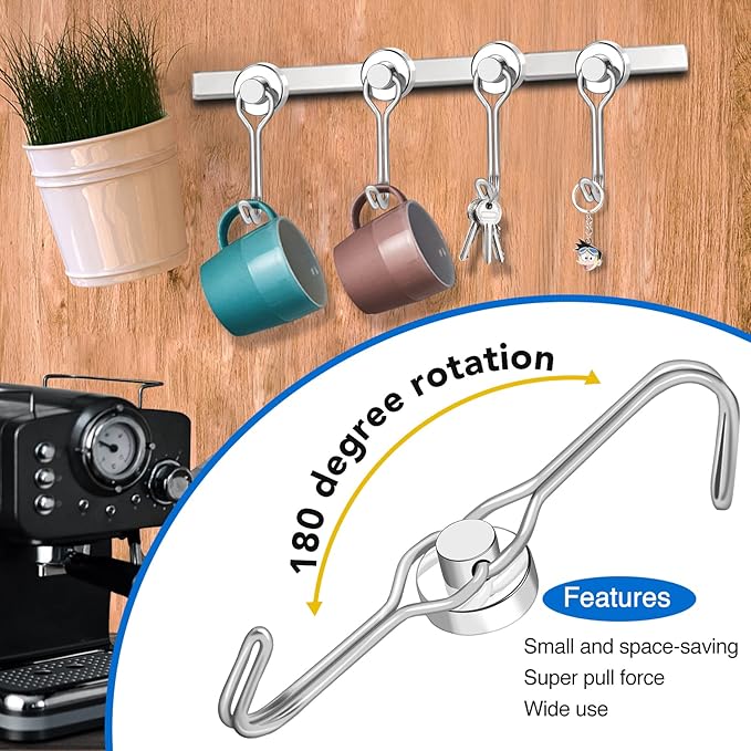 LOVIMAG Hooks, 30lbs+ Magnetic Magnet Hook 2025 Cruise Cabin Ship Essentials Heavy Duty Strong Refrigerator Fridge Hanging for Classroom Beach Vacation Kitchen Grills Home Mug Hanger (12 Pack), Silver