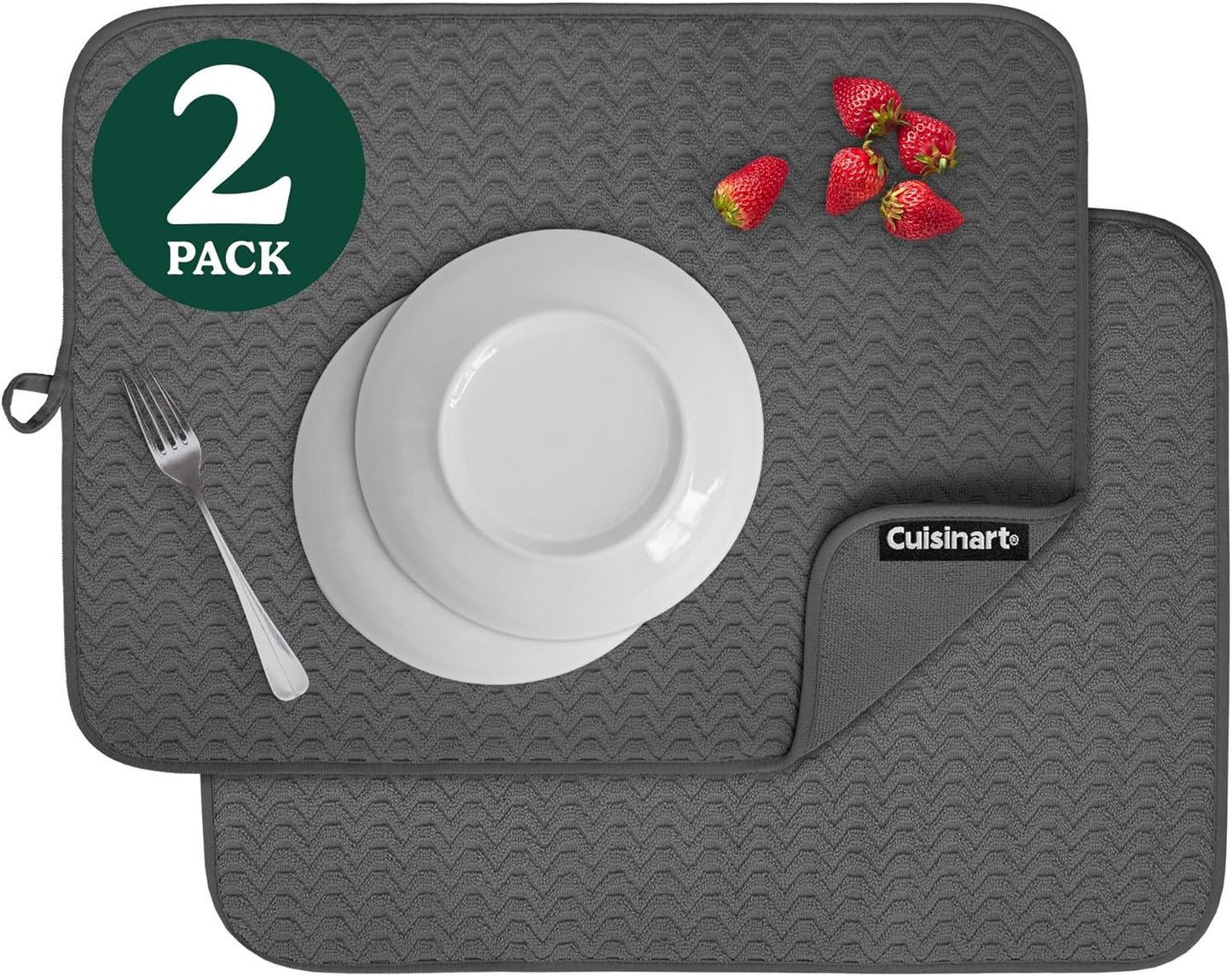 Cuisinart Dish Drying Mats for Kitchen Counter - (2) 18" x 24" Ultra Absorbent Dish Drying Mat XL - Foldable, Machine Washable, Fast Drying Dish Mat (Geostripe)
