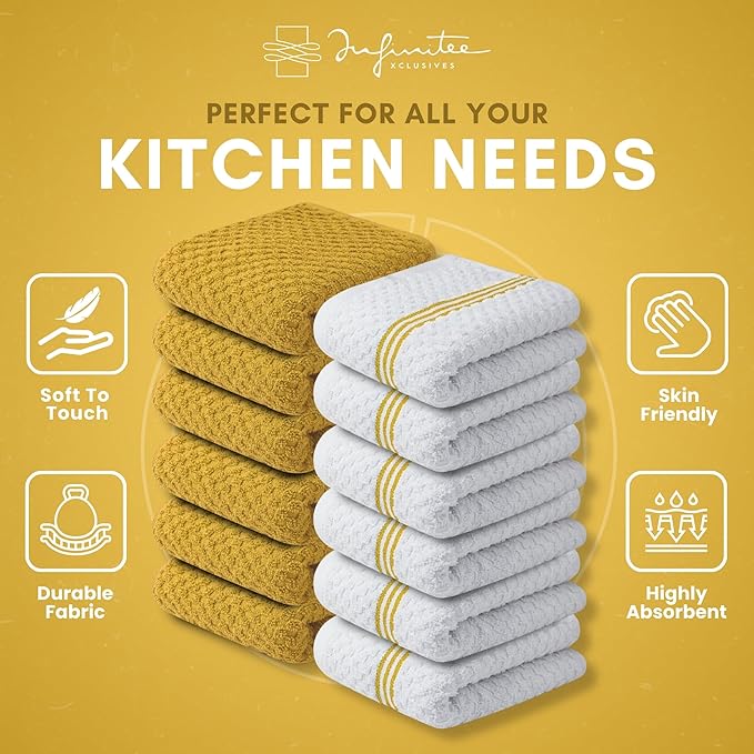Infinitee Xclusives Premium Kitchen Towels - [Pack of 12] 100% Cotton Kitchen Hand Towels (15 x 25 Inches) - Dish Towels for Kitchen |Radiant Yellow|