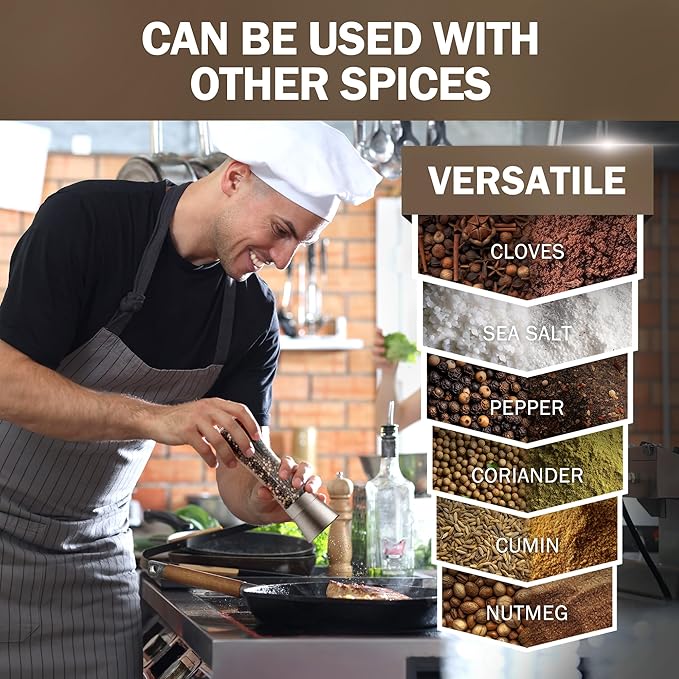 Home EC Original Gun Metal Bronze Salt and Pepper Grinder Set of 2 - Adjustable Ceramic Grinder - Tall Glass Salt and Pepper Shakers With Funnel and Ebook - Spice Mill - Bronze Kitchen Accessories