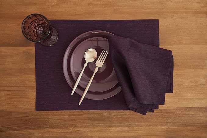 Solino Home Linen Placemats Set of 4-100% Pure Linen Chambray Burgundy Cloth Placemats 14 x 19 Inch for Fall, Autumn, Thanksgiving, Christmas, Holiday, Winter - Athena