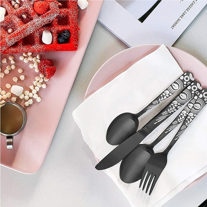 Matte Black Silverware Set, Bysta 20-Piece Stainless Steel Flatware Set, Kitchen Utensil Set Service for 4, Tableware Cutlery Set for Home and Restaurant, Satin Finish, Dishwasher Safe