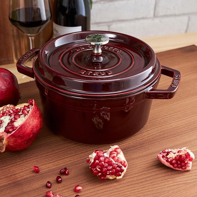 Staub Cast Iron Round Dutch Oven, Made in France, Grenadine, 4-qt, Serves 4-6 people