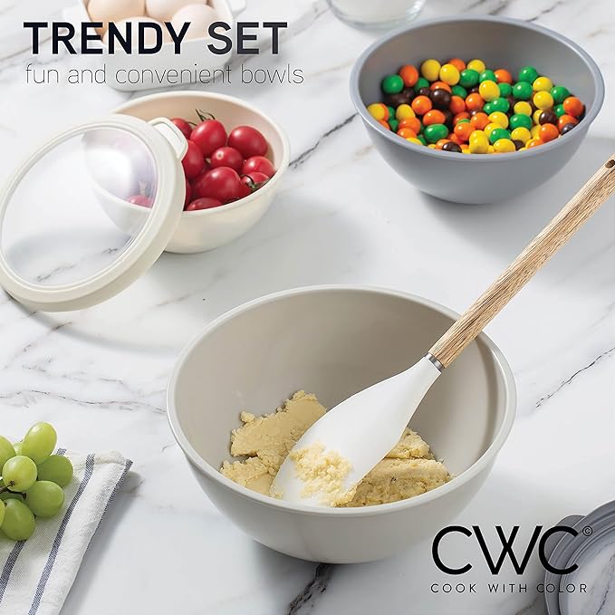 COOK WITH COLOR Mixing Bowls with TPR Lids - 12 Piece Plastic Nesting Set includes 6 Prep and Lids, Microwave Safe Bowl (Black Ombre)