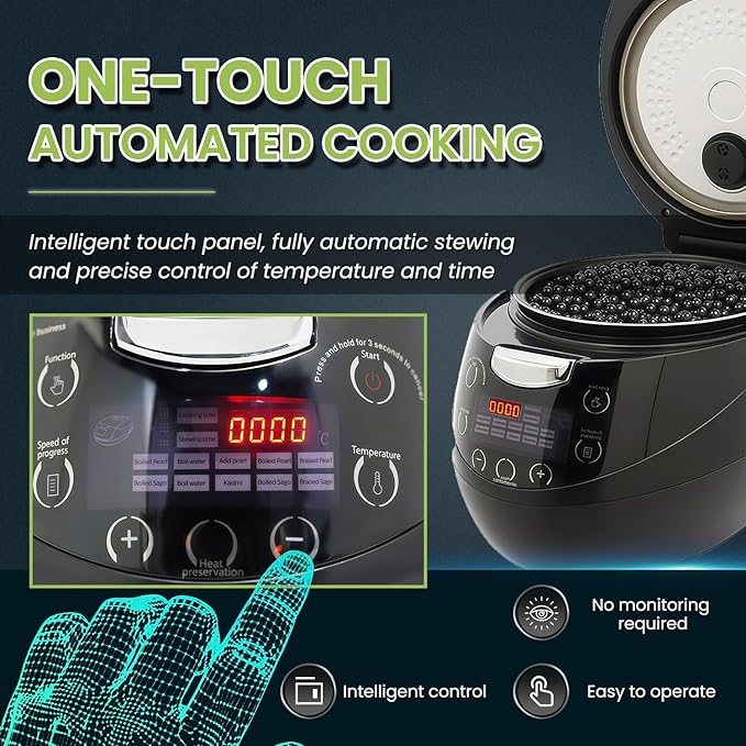 6L Boba Cooker Commercial, Automatic Boba Maker Machine with Even Heat Distribution, Intelligent Tapioca Cooker, for Milk Tea Stores Restaurants Dessert Stores Lounge, 900W