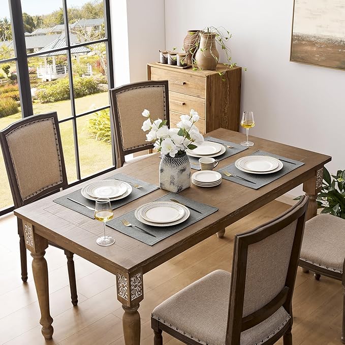 Romanstile Cloth Placemats Set of 8-12 x 18 Inch, Heat Resistant Double Layered Thickened Burlap Place Mats, Washable Faux Linen Farmhouse Table Mats for Kitchen/Dining/Party/Outdoor, Grey