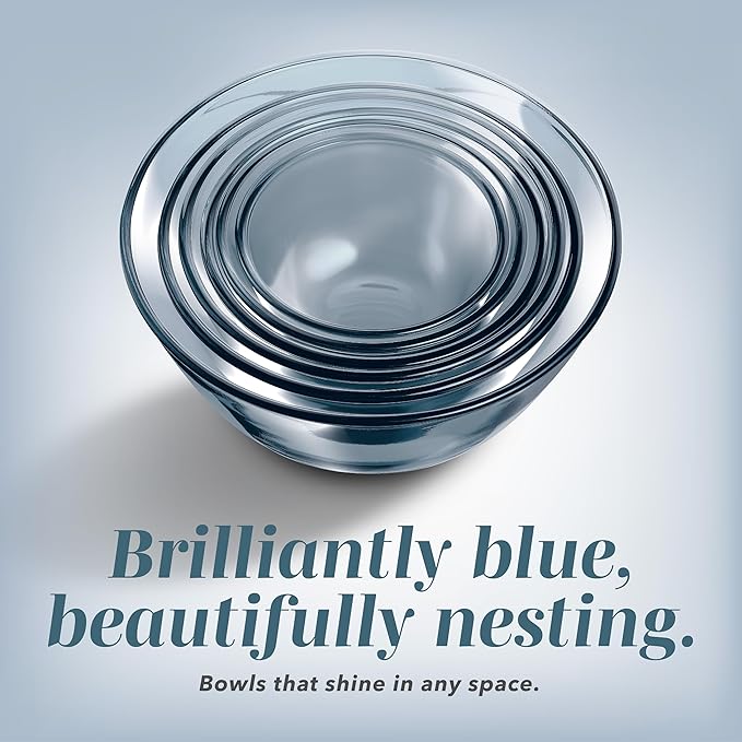 COOK WITH COLOR 12 Pc Glass Mixing Bowl Set with Lids – Borosilicate Glass Nesting Bowls for Cooking, Baking and Meal Prep, Colored Blue