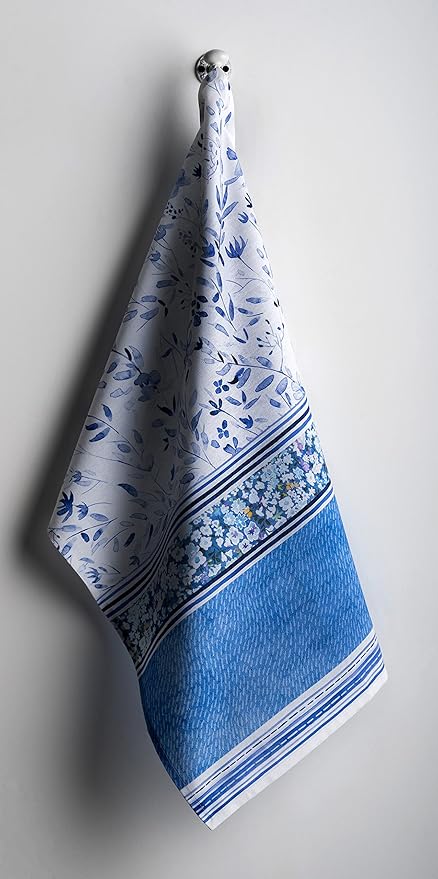 Maison d' Hermine Kitchen Towels Set of 3 100% Cotton 27.50" x 20" Reusable Cloth Tea Dish Towels Absorbent with Hanging Loop for Kitchen, Home, Dining, Cocktail Parties Spring/Summer (Summer Blues)