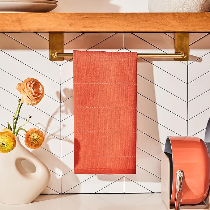 Caraway Tea Towels - Reusable Dish Towels - Made from 100% Organic Cotton - Highly Absorbent & Lint-Free - Perfect for Kitchen Cleanup or Table Setting - Extra Large Size - Perracotta