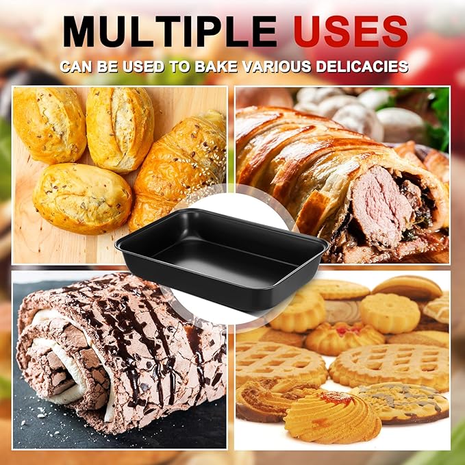 3 Pcs Detroit Style Pizza Pan 13.4 x 9.5 x 2.2 Inch Non Stick Rectangle Deep Pizza Pans Pre Seasoned Carbon Steel Sicilian Style Pan Dish Bakeware Kitchenware