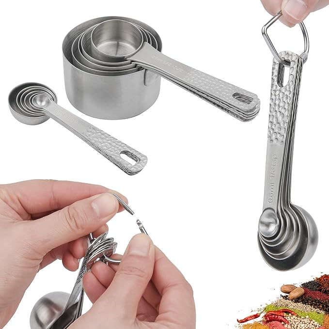 Smithcraft Measuring Cups and Spoons Set 14, 18/8 Stainless Steel Measuring Cups and spoons for Baking & Kitchen, Metal Metric&US 5 Measure Cups and 6 Spoon &Leveler&Measure Equivalents for Dry&Liquid