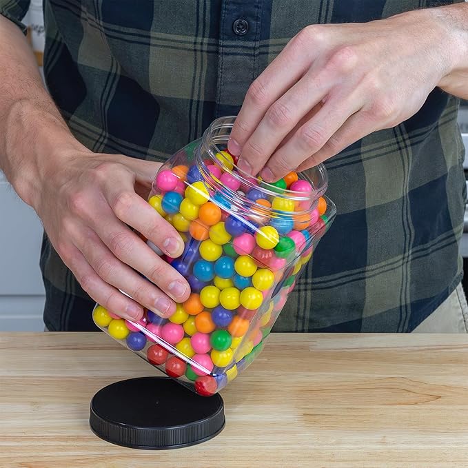 Cornucopia Brands 48oz Square Plastic Jars (3-Pack); Clear Rectangular 6-Cup Canisters w/Black Lids, Easy-Grip Side