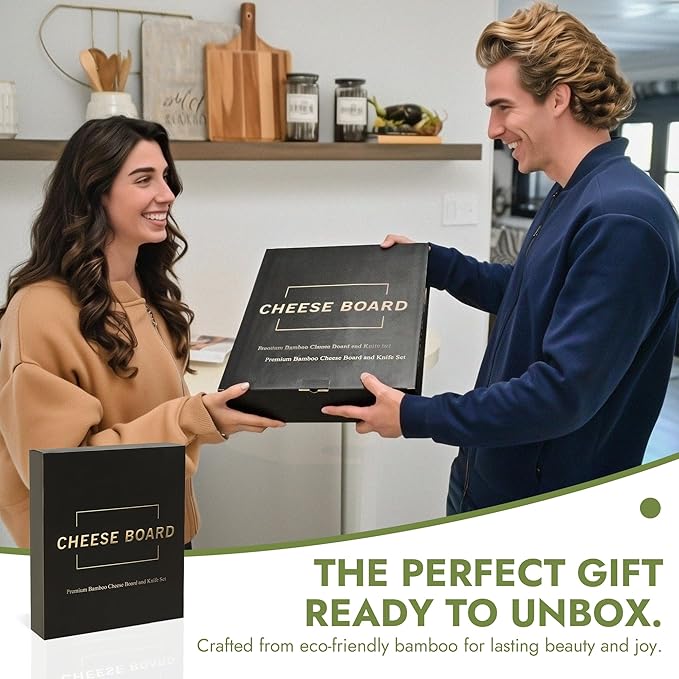 Charcuterie Board Set - Bamboo Cheese Board & Serving Tray with Stainless Steel Knives and Bowls, Housewarming Gifts New Home, Gift for Wedding Couple, Bridal Shower (NLB, 02)