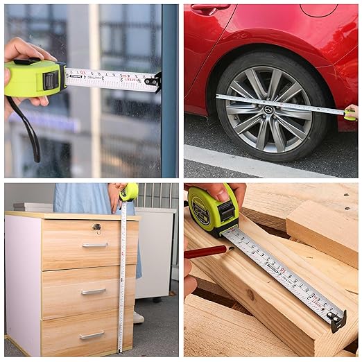 HAUTMEC Tape Measure 16ft with Dual Scale Metric and Imperial 1/8 Fractions Measuring Tape Compact Economical for Home DIY Renovations Crafting Quick Fixes HT0314-3PC