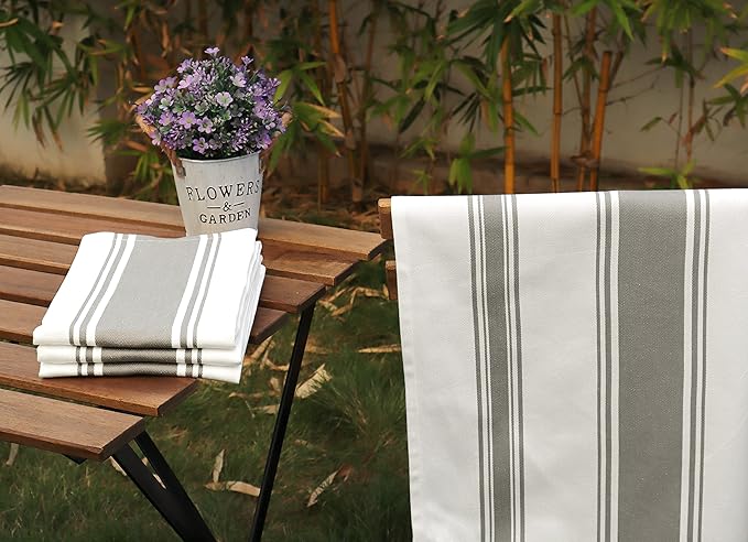 AMOUR INFINI Kitchen Towels 100% Cotton Pack of 4, Highly Absorbent Quick Drying Premium Striped Dish Towel for Kitchen with Hanging Loop Hand & Tea Towels (L.Grey)
