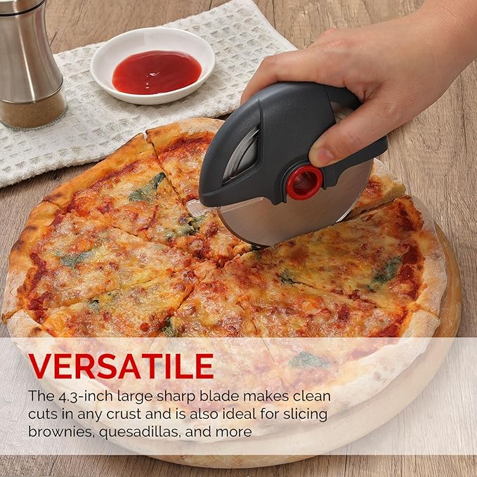 Pizza Cutter Wheel, 4.3" Large Pizza Slicer Wheel with Safety Blade Cover, Super Sharp Stainless Steel Pizza Wheel Slices Effortlessly, Easy Cleaning Pizza Cutters Dishwasher Safe, Gray